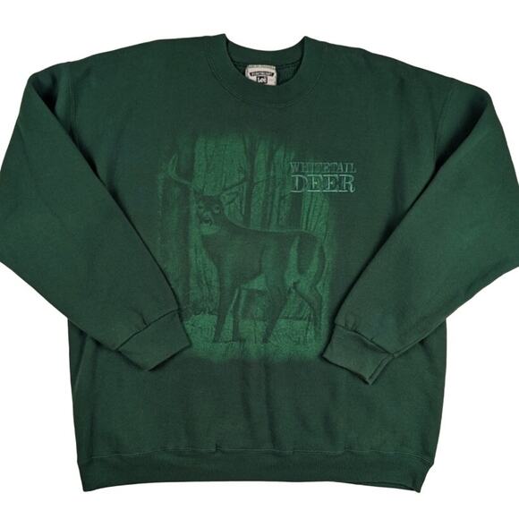 Vintage Deer Wildlife Nature Buck Whitetail Green 90s Crewneck Size XXL - Picture 1 of 4